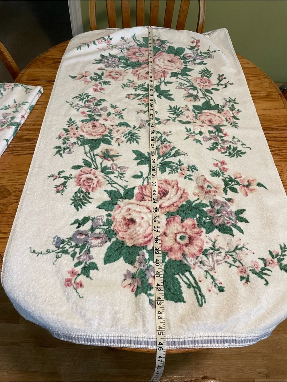Floral Rose Print Bath Towel Set - Cream and Pink